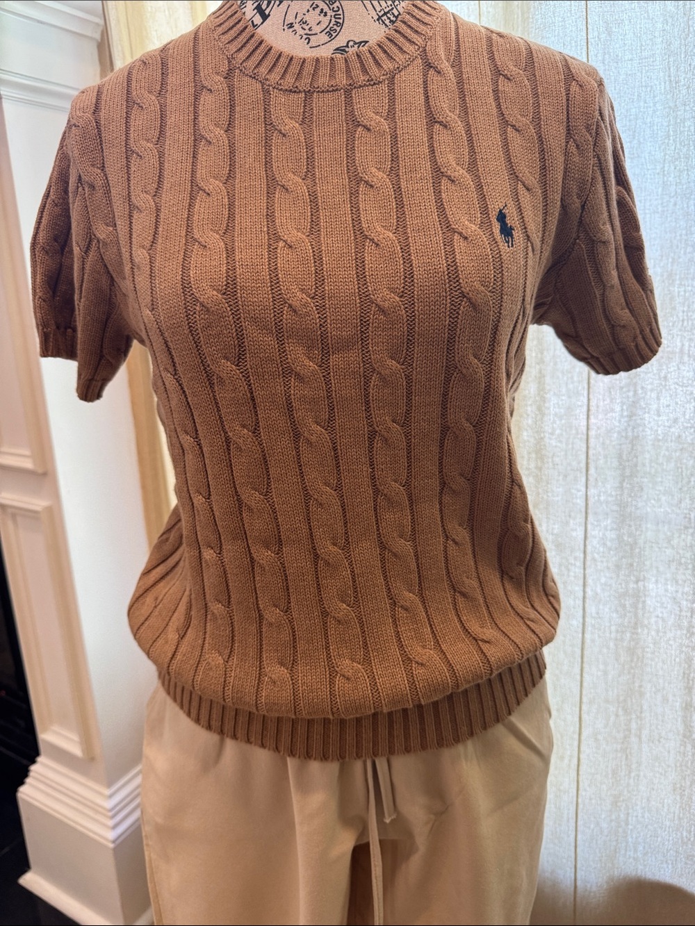 Ralph Lauren Camel Cable-Knit Short Sleeve Sweater